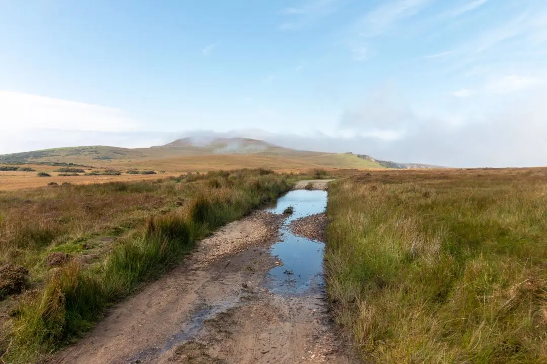 cleggan cliffs dirt path puddle